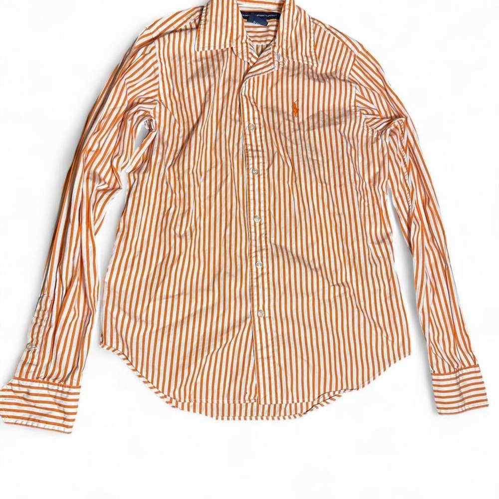 Polo by Ralph Lauren Men's Orange and White Striped Shirt